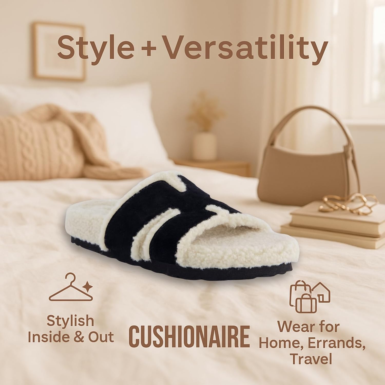 CUSHIONAIRE Cuddle Fur Slippers for Women Faux Shearling Slide Sandal +Memory Foam, Wide Widths Available