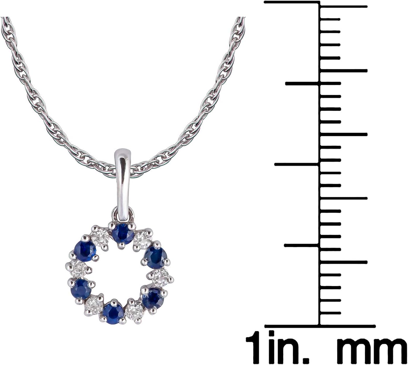 10k White Gold Genuine Sapphire and White Topaz Petite Circle Pendant Necklace