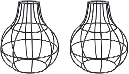 Juego de 2 cubiertas de bombillas rústicas industriales vintage, jaula de alambre de metal para colgar iluminación colgante, protector de lámpara de
