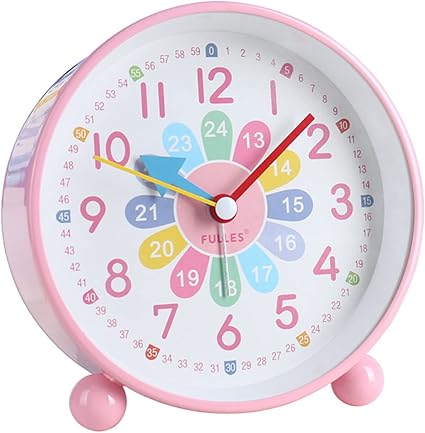 Amazon Co Jp Hotiyok 知育時計 置き時計 子供 学習時計 アナログ時計 24時間表示 補助数字付き 静音 子供用 生徒用 目覚まし時計として使用できます 常夜灯付き 時計を読む練習と時間の学習に便利 直径約11cm ピンク ホーム キッチン