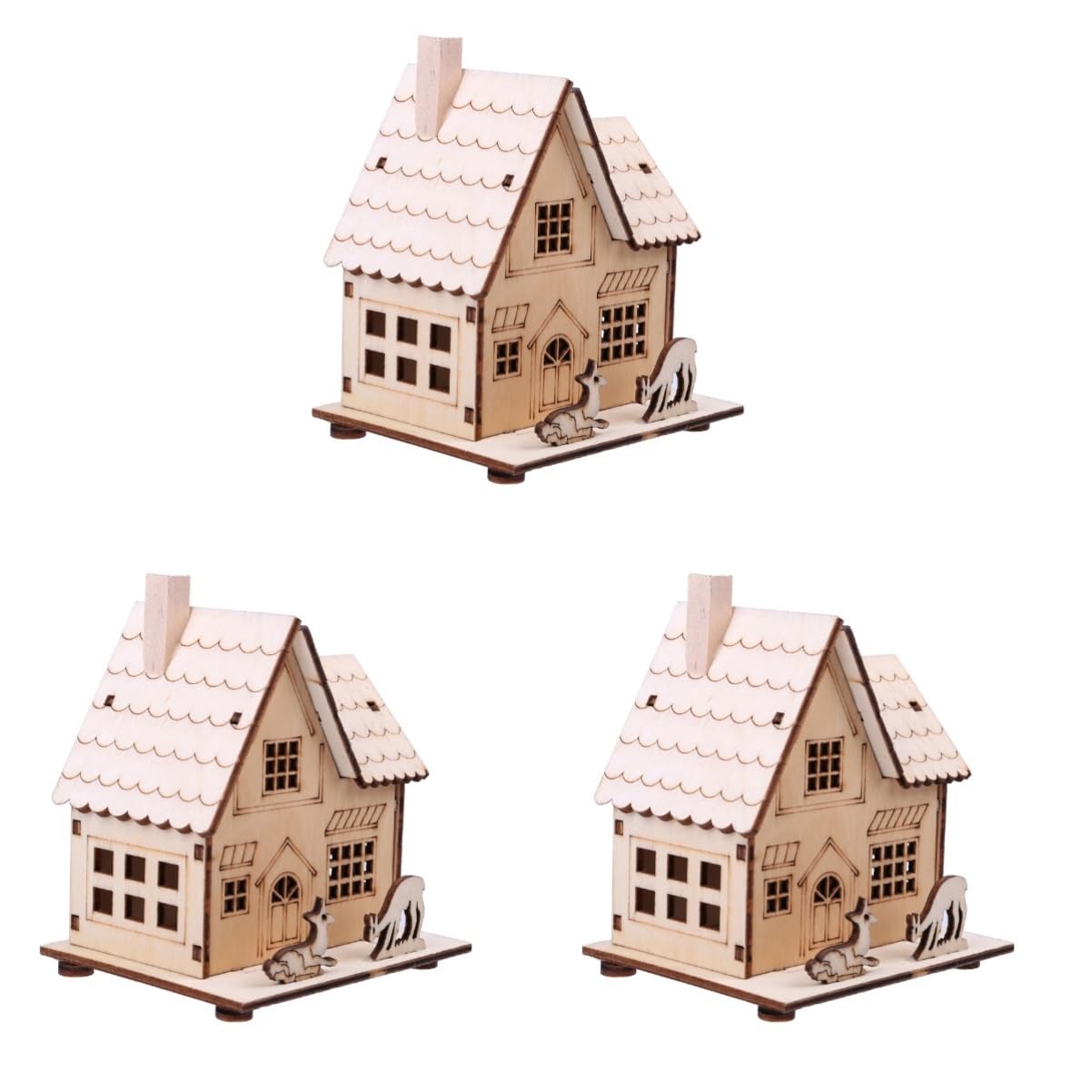 Ciieeo 3 Piezas cabina luminosa casa de madera luminosa maquetas para adultos decoración casitas de madera infantiles adorno de navidad casa de madera LED árbol de Navidad