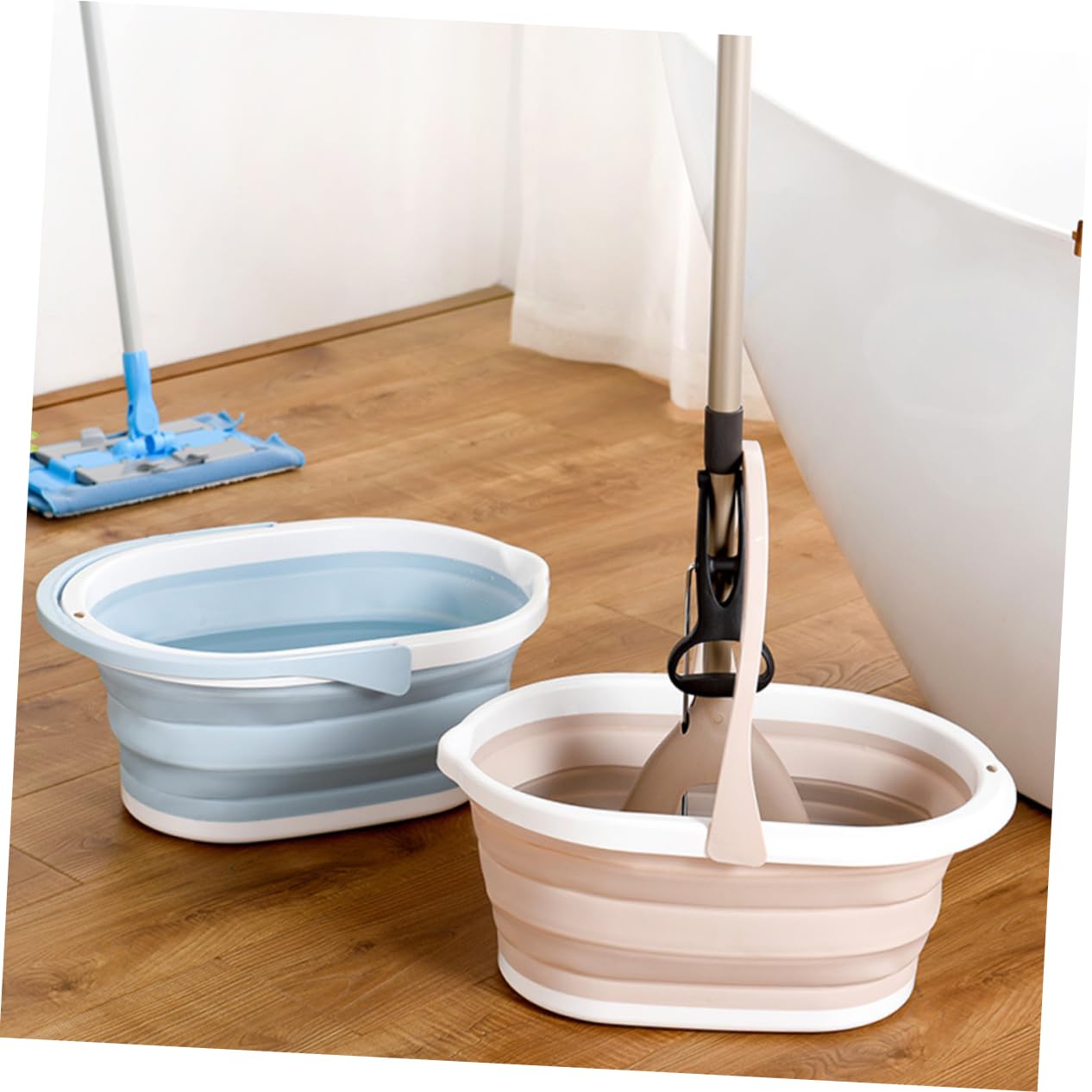 Secchio Pieghevole per Straccio in Pp Beige, Portatile | Pavimenti e Superfici Lisce, Uso Scolastico, Lavabile, Accessorio Leggero per Pulizia Domestica