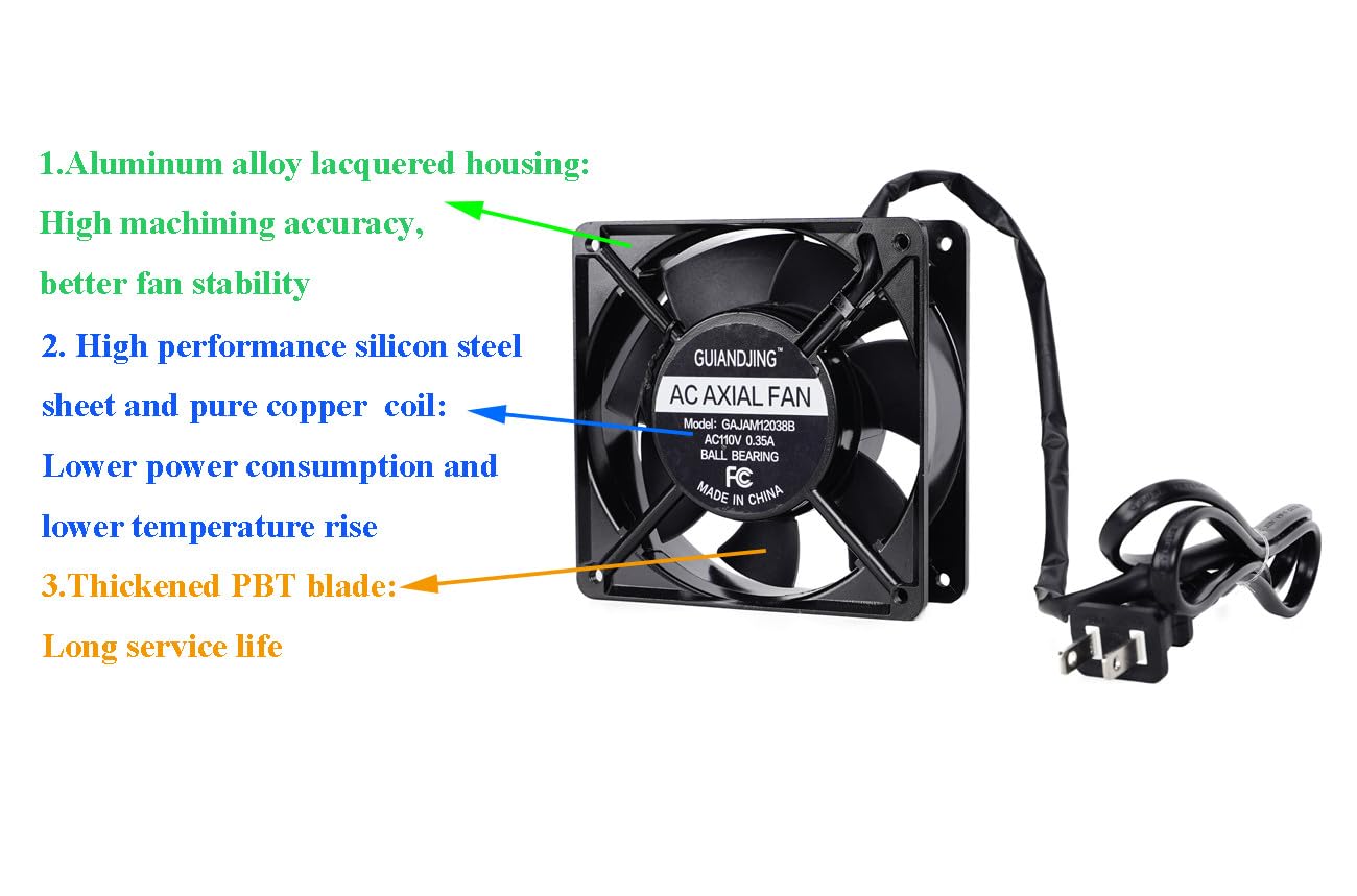 Ventilador de enfriamiento de 4.724 in x 1.496 in 110 V 120 V con rodamiento de bolas dual CFM 3000RPM con enchufe de CA y marco de aleación de aluminio 4