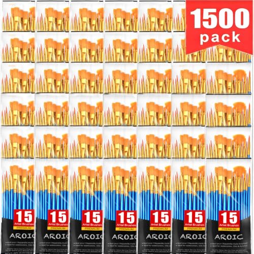 Image of AROIC Acrylic Paint Brush Set, 100 Packs / 1500Pcs Nylon Hair Paint Brushes | All Purpose Oil Watercolor Face Body Rock Painting Artist, Small Painting Brush Kits for Kids Adult Drawing