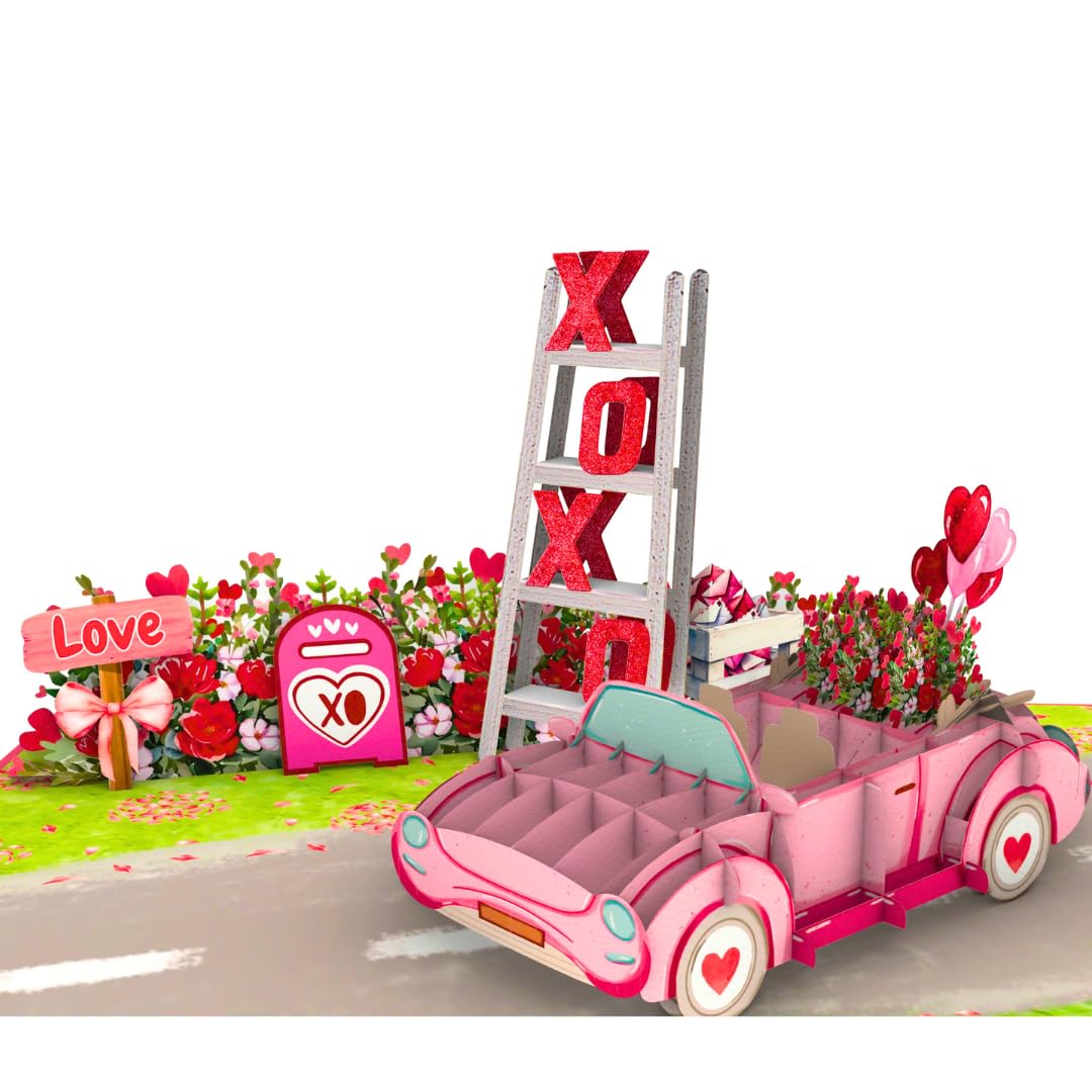 PIECE GIFT- Valentines Card, Romantic Love Car Pop Up Valentines Day Card for Wife, Husband, Him, Her, Boyfriend, Girlfriend, 6x8 inch Valentine Popup