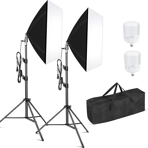 Nexiview Softbox Kit de iluminación para fotografía, kit de iluminación continua de 27 x 20 pulgadas con 2 bombillas de 40 W E27 de 6500 K,