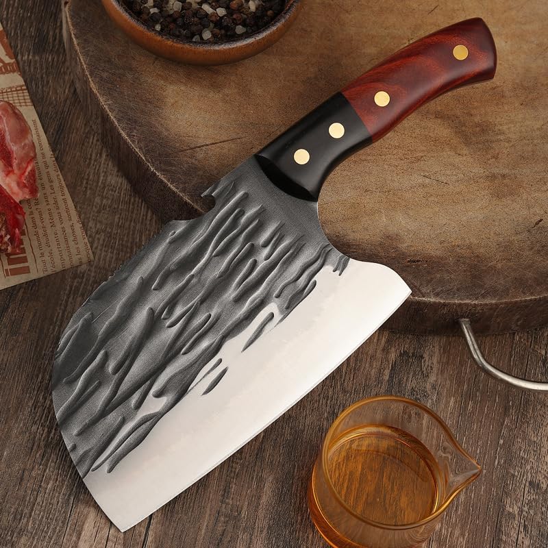 Meat Cleaver,Cleaver Knife 6.5 Inch Full Tang Chef Knife Handmade Forged High-carbon Clad Steel Kitchen Knives Cleaver Filleting Slicing Broad Butcher Knife (Color : Knife with cover)