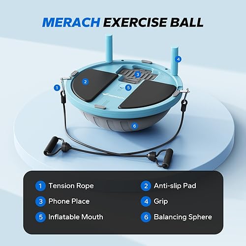 Miniatura 8 de MERACH Pelota de ejercicio 3 en 1, pelota de yoga, tabla de equilibrio y bandas de resistencia con bomba de pie de 18 pulgadas, 286 libras,