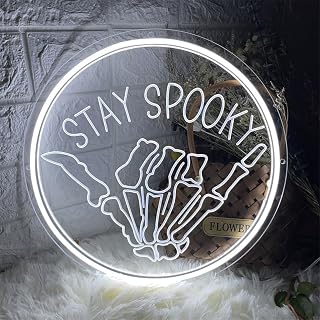 Stay Spooky Neon Signs, White Led Neon Signs for Wall Decor, Stay Spooky Light Up Sign for Halloween, Engagement,USB Powered Led Neon Signs for Bedroom Decor, Halloween decor (14" x 14")