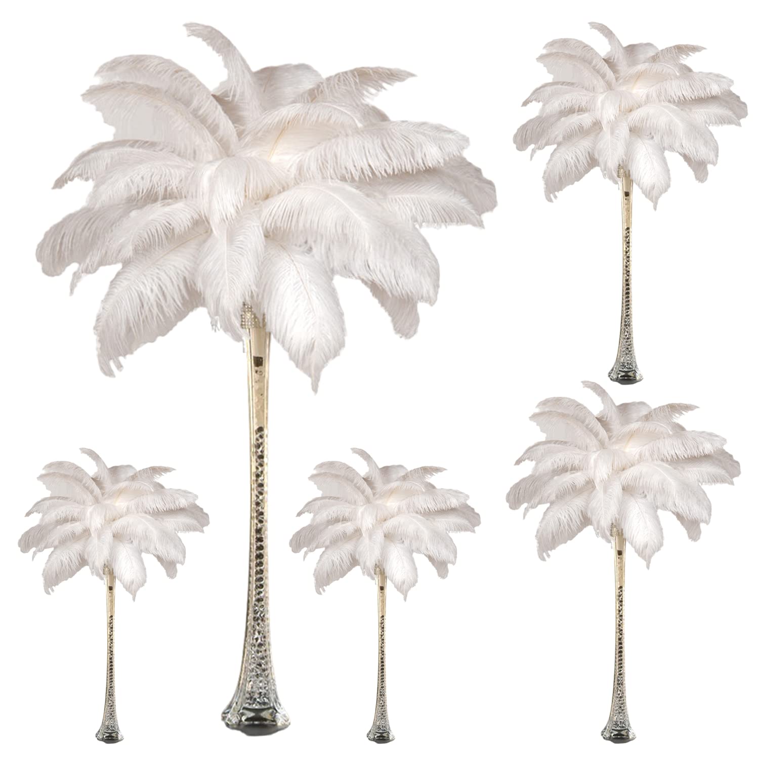 150 pcs. White Ostrich Feathers 3 Sizes Includes 50 Feathers of Each size14-16",12-14" and 10-12" Create Five Feather Centerpieces.