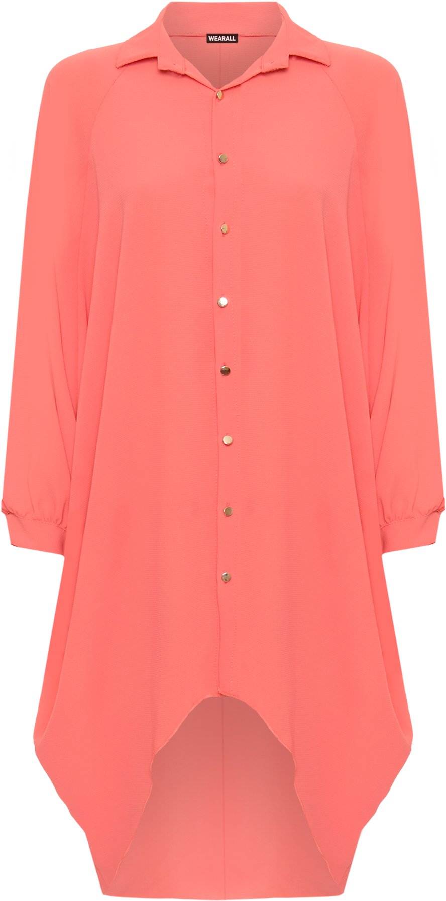 Wearall Women's Coral Wearall® Plus Batwing Shirt Dress Long Sleeve Dip Hem Hi Lo Button Collar - 16-18