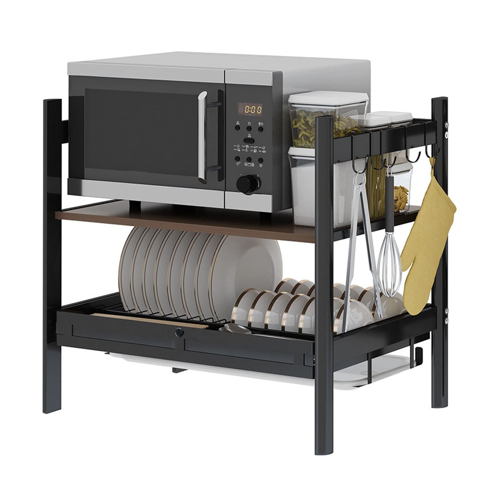 Support micro-ondes extensible en acier au carbone avec étagère de cuisine à 2 niveaux
