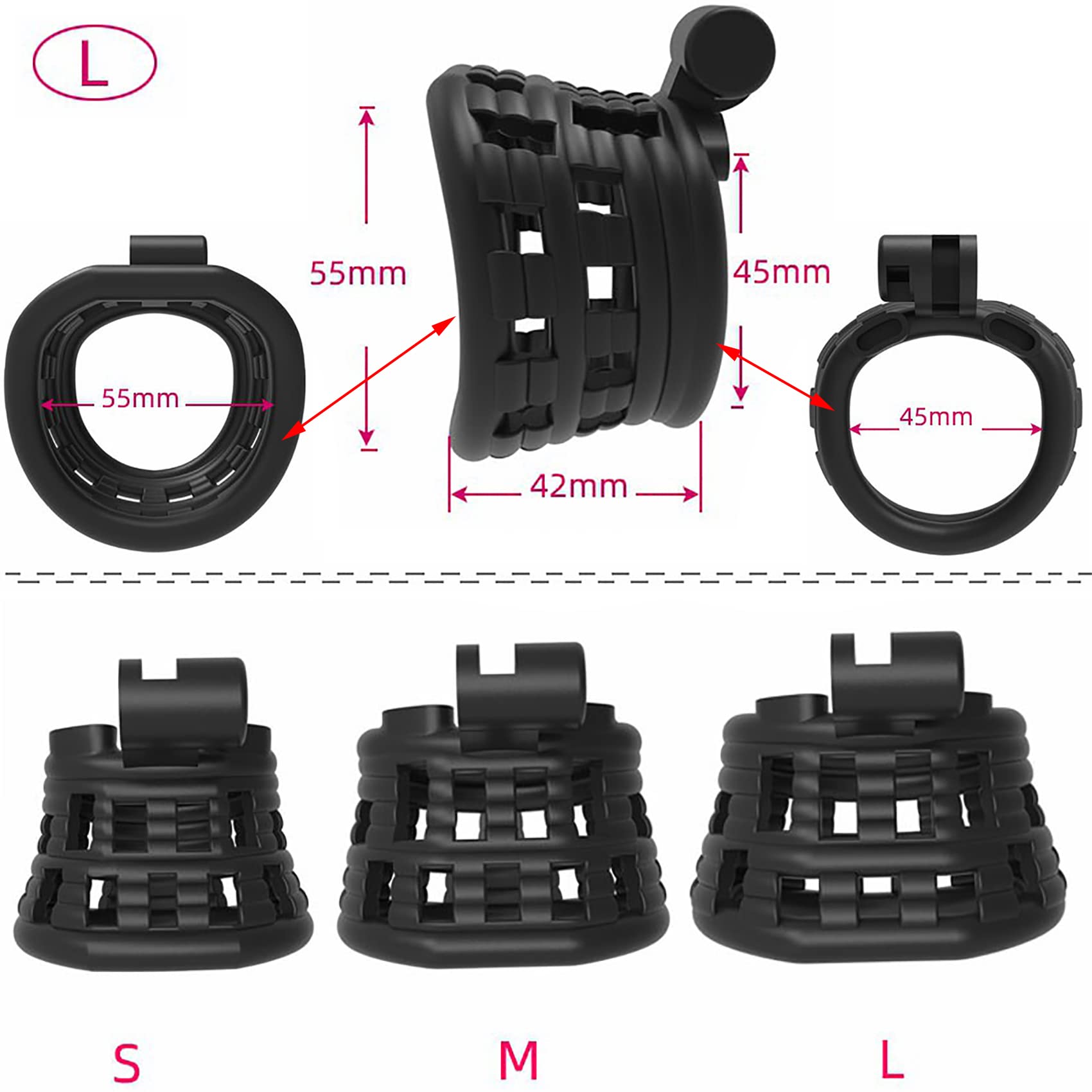 3D Nylon Harz Peniskäfig Set Großer Keuschheitsgürtel Herren Mit Hodensack Bondage Hodenkäfig Und 4 Cockringe Und Gürtel Belüfteter Keuschheitskäfig Sexspielzeug Für Männer,Weiß l/set