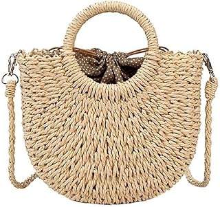 Borsa da spiaggia in paglia estiva Borsa a tracolla da donna rotonda fatta a mano Borse in rattan a cerchio in rafia Borse a mano in tessuto casual bohemien