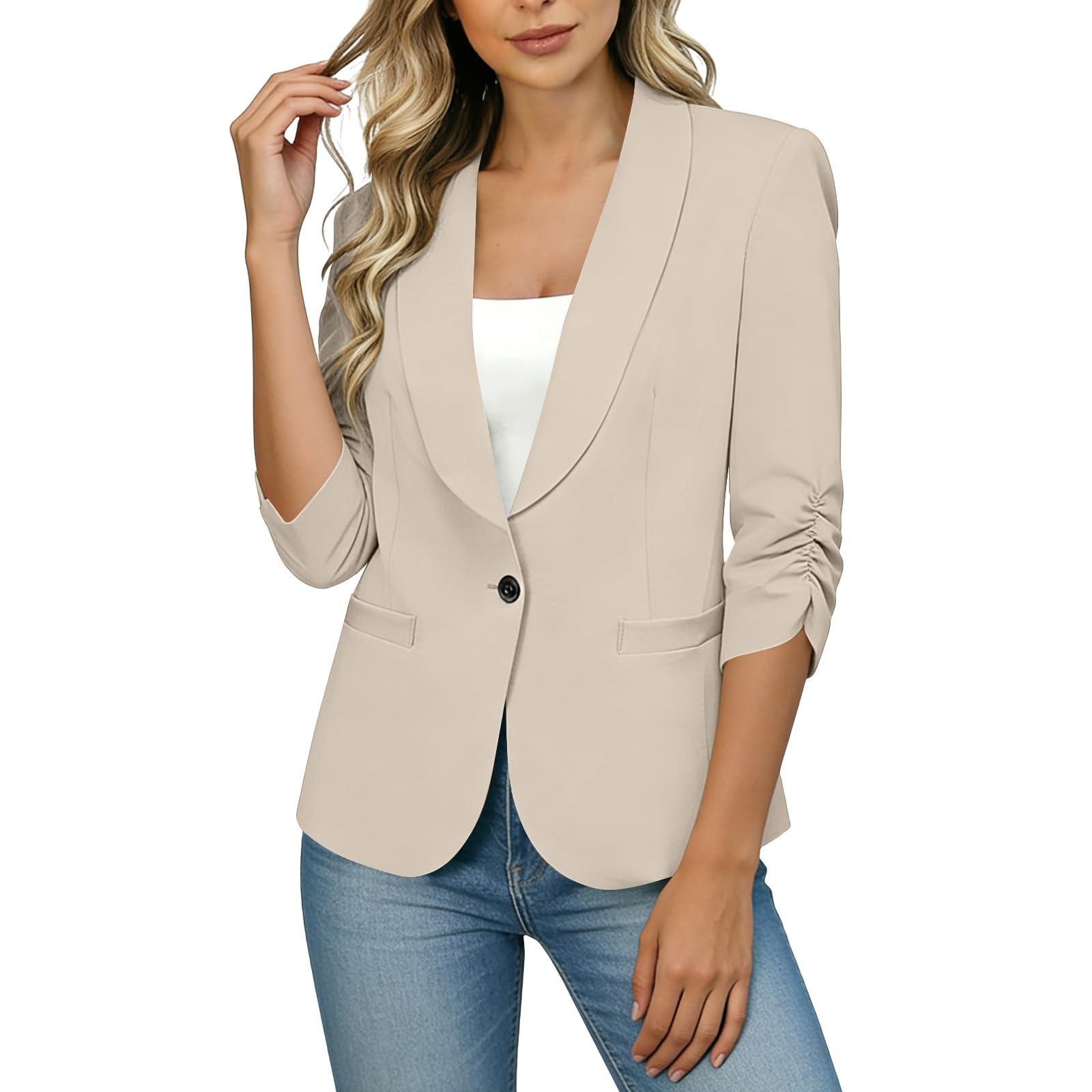 Spring Blazers for Women Business Casual Lapel Collar Long Sleeve Open Front Work Office Suit Jackets Fall Light Outfits 2026 - 5