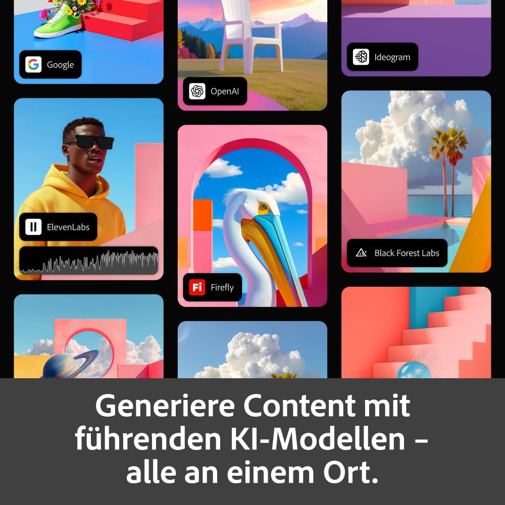 Adobe Firefly Pro inkl. Express Premium & Photoshop Web/Mobile, 3-Monats-Abo, 4000 AI Credits, PC/Mac/Mobile | Aktivierungscode per Email