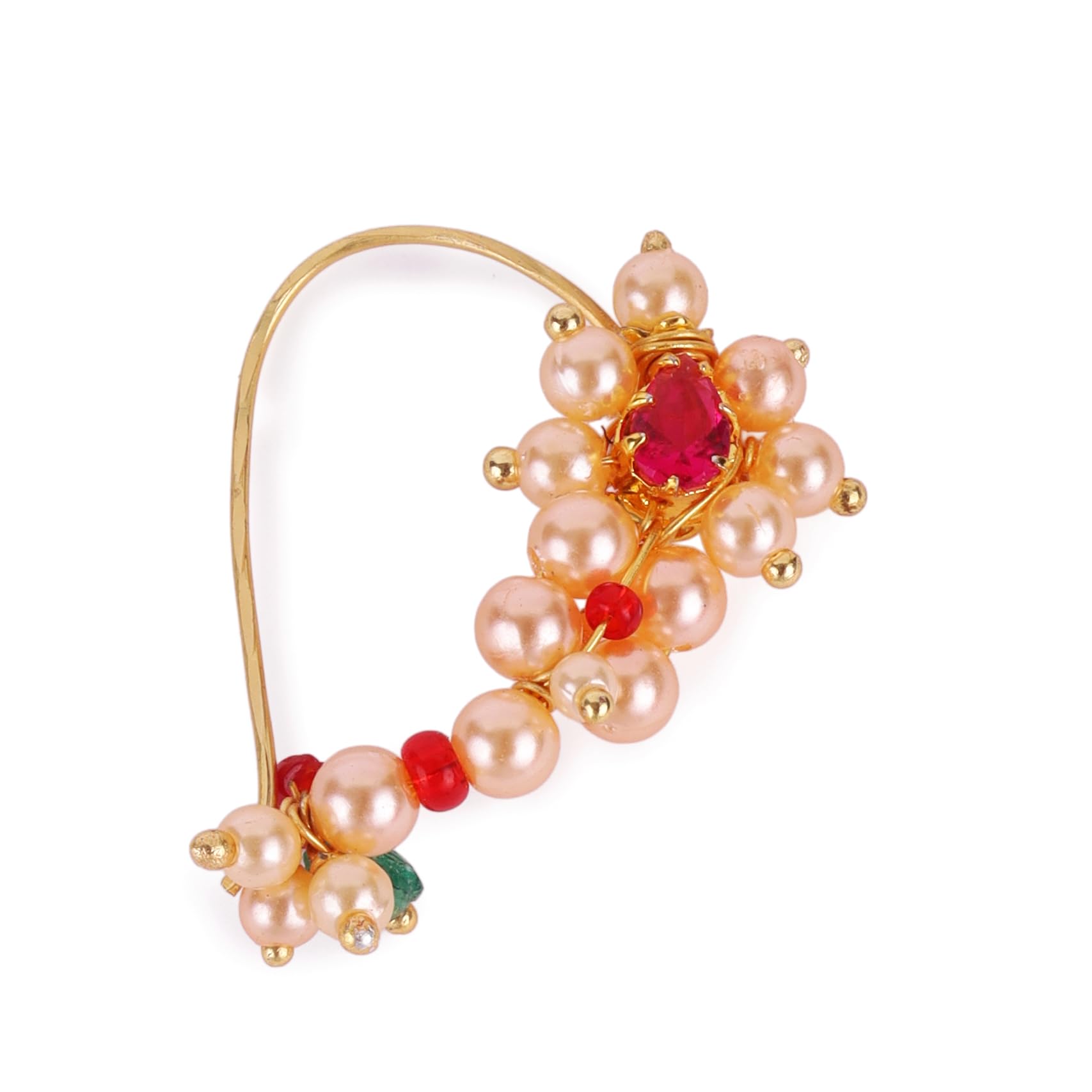 Traditional Dazzling Oval Shape Gold Plated Maharashtrian Nosepin/Nath Without Piercing For Women and Girls-image-31