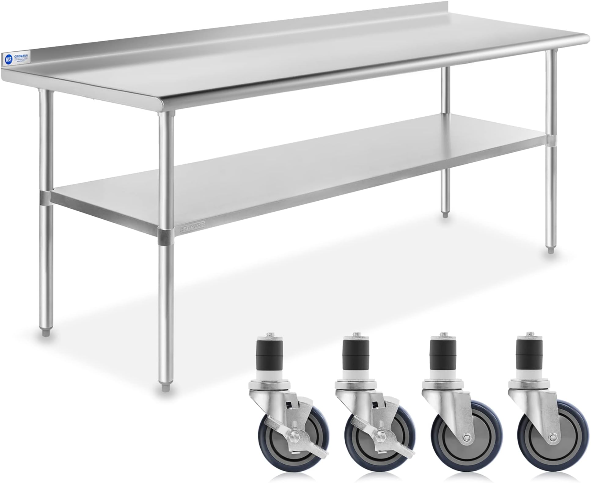 GRIDMANN Stainless Steel Table 72 in. x 30 in., NSF Commercial Kitchen Prep & Work Table w/Backsplash and Wheels