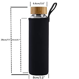 sunkey Glass Water Bottle 32 oz Wide Mouth with Sleeve Bamboo Lid Motivational Water Bottle With Time Marker Reusable Safe for Hot Cold Drinks Bpa Free (Black)
