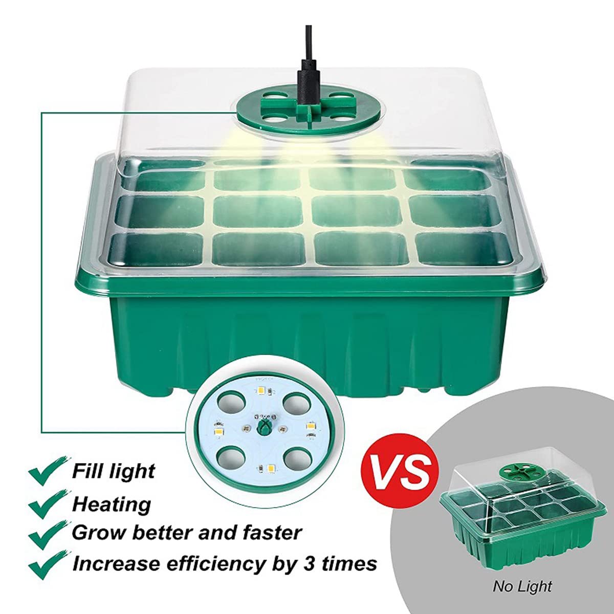 Vassoi per Propagatore di Semi, 5 Pezzi Vassoio di Avviamento per Piantine con Coperchio, Mini Serra Germinazione Riscaldata, umidità Regolabile, con Luci a LED, 5 Etichette,2 Strumenti(Color:Nero)