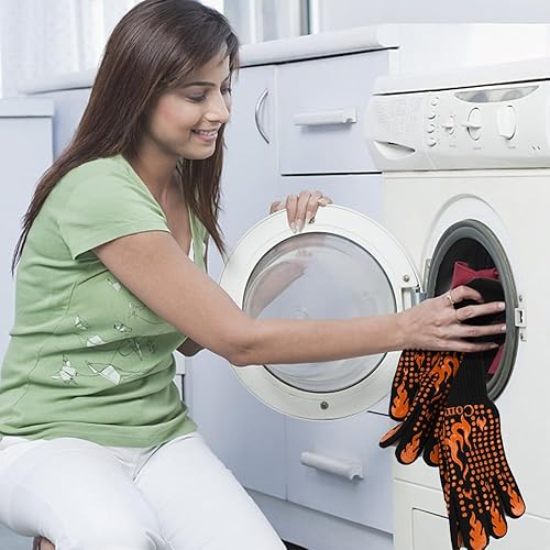 Miniatura 29 de Guantes largos, resistentes al calor 1472 °F, de silicona antideslizante, para barbacoa, cocinar, hornear, cortar Rojo