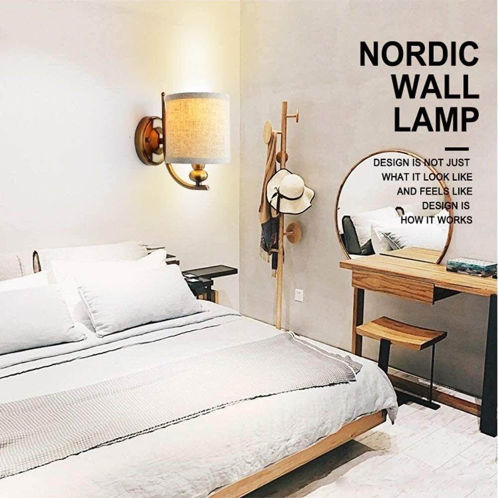 Soporte Luz de Soporte de Metal Iluminación Moderna Simplicidad Lámpara de Pared Forjada Cuerpo de Re Tela Pantalla de Lámpara Aplique E14 Luz de Lectura de Cabecera Linterna de Pared Luminaria