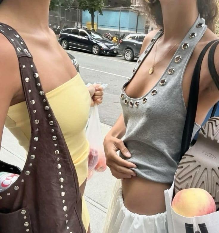 Women Y2k Punk Grommet Eyelet Halter Neck Crop Tank Tops Slim Fitted Sleeveless Backless Grunge Summer Shirts3