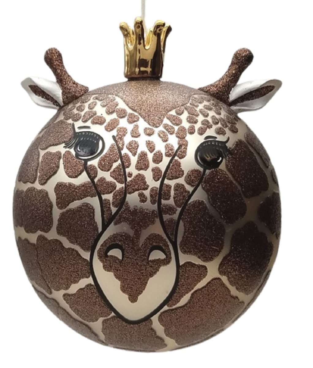 D. Stevens 48-1125 Hand-Blown Bauble Porcelain Giraffe Round Hanging Ornament, Brown and Gold 4.5 Inches