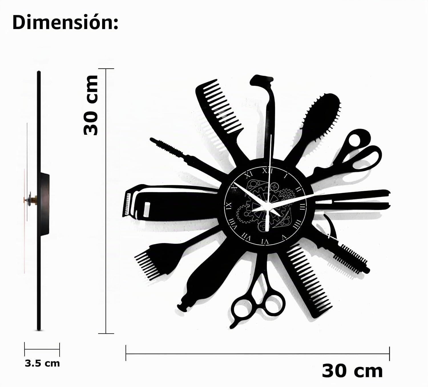 Reloj de Pared | Peluquería | Barbería | Motivos de Barber Shop (Negro B5)