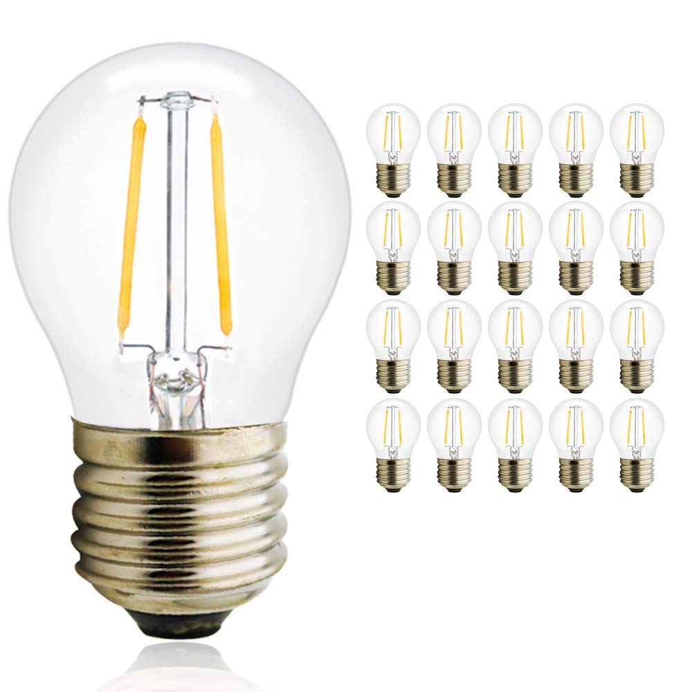 Edison E27 żarówka 2 W, odpowiednik żarówki żarowej 25 W, ciepła biel 2700 K, 180 lumenów, klasyczna dioda LED, niezmienna, zestaw 20 szt