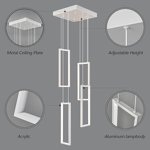 Miniatura 100 de Lámpara colgante moderna para isla de cocina, regulable, color negro, 54 W, luces colgantes LED, 4 anillos, candelabros rectangulares, escalera
