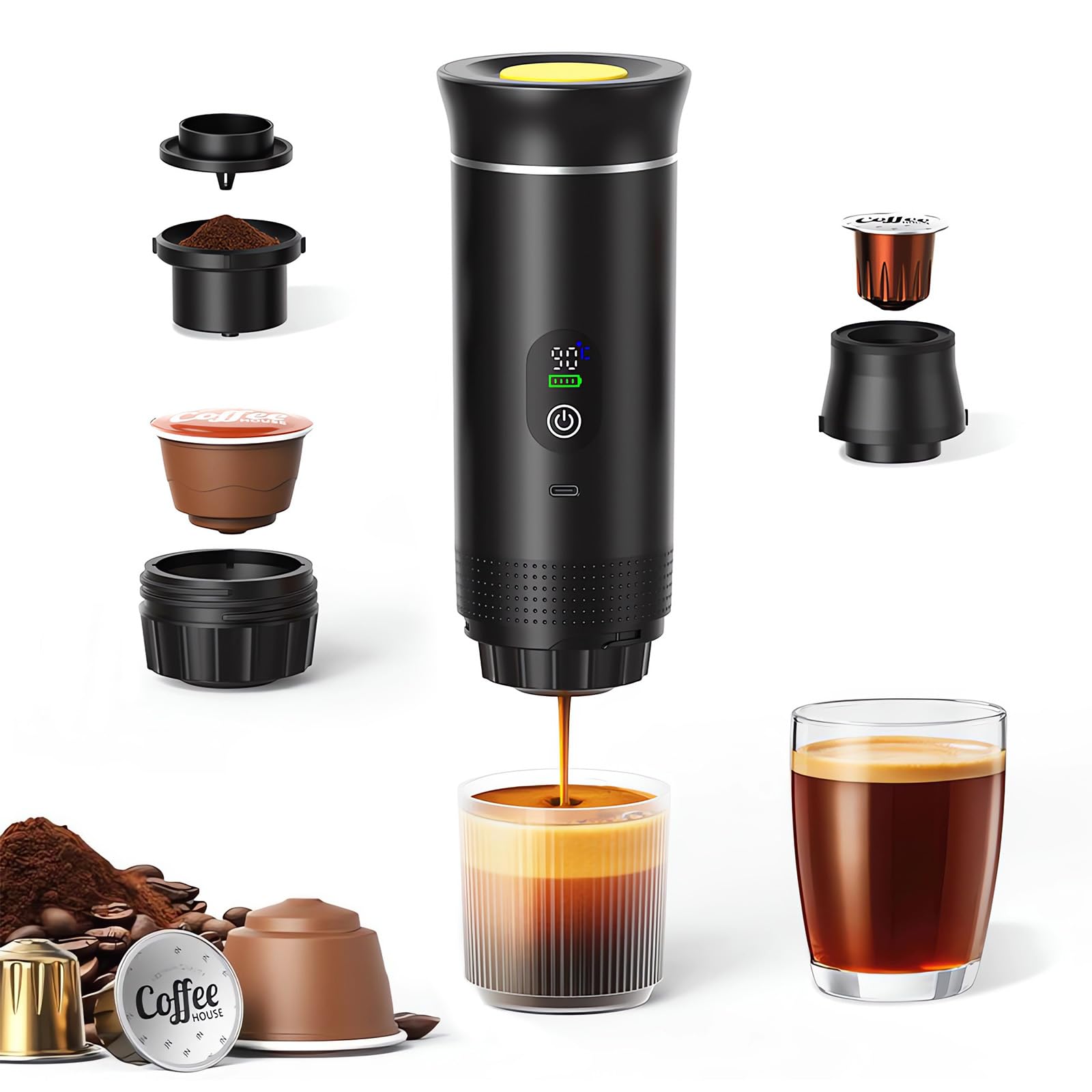 Cafetera de café espresso eléctrica portátil,3 en 1 Cafetera Portátil Espresso con Calentamiento Rápido,minicafetera de viaje,Ideal para Viajes, Oficina y Camping