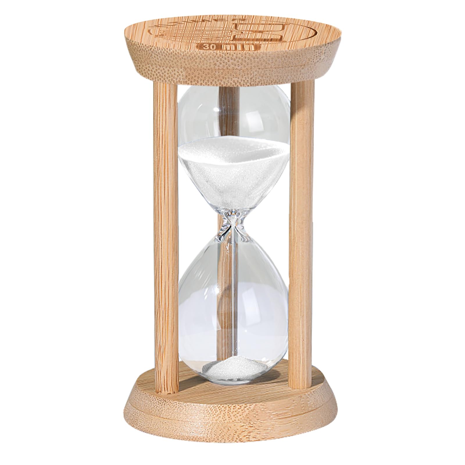 Wooden Sand Timers,30 Minute Stunning Glass Bamboo White Sand Hourglass for Productivity, Meditation & Decor, 30min Reloj De Arenai for Kitchen, Office, Yoga, Game, Classroom