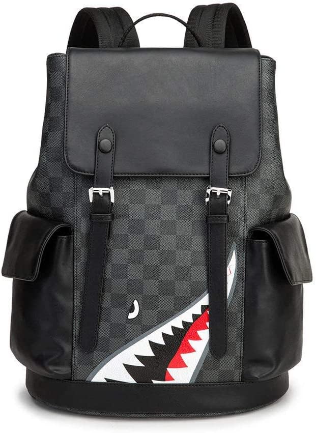 CHUANG Large capacity backpack men and women fashion backpack shark figure plaid backpack computer backpack leisure trend travel bag
