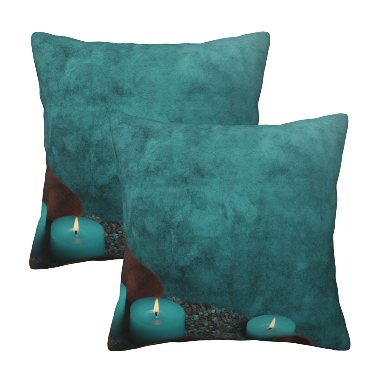 spa teal Throw Pillow Cases 2 Pack Square Pillowcases Soft Pillow Protectors for Couch Livingroom Sofa Bed Office Car,50x50 CM