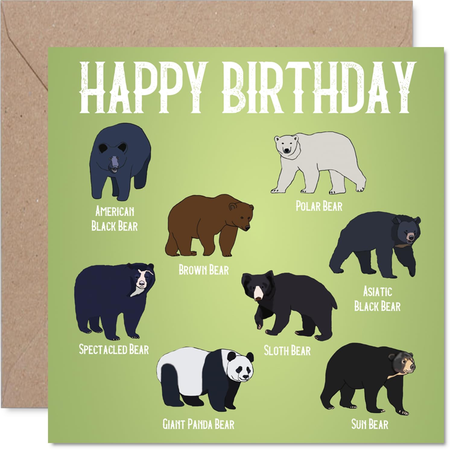 Playful Birthday Card - Bear-y Cheerful Vibes - Quirky Bear Illustrations on a Vibrant Green Backdrop - Sure to Spark a Grin on Their Big Day - 145mm Square, Envelope Included
