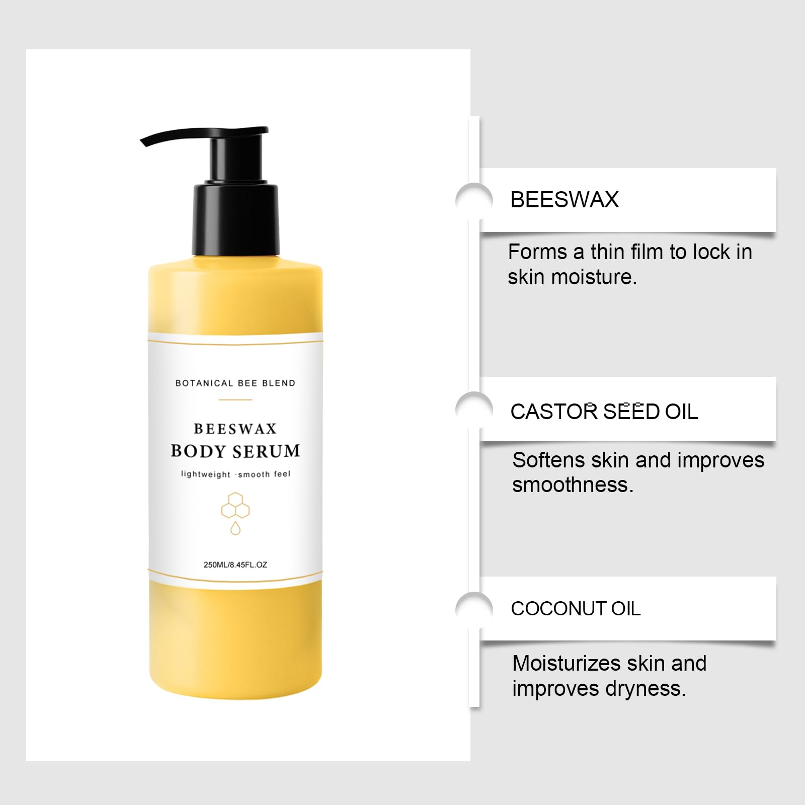 Körperöl-Serum mit Bienenwachs, feuchtigkeitsspendendes Öl mit Avocado-, Rizinus-, Kokosnussöl und Sheabutter, süßer Vanilleduft, feuchtigkeitsspendend, leichte Formel für weiche Haut (3PCS)