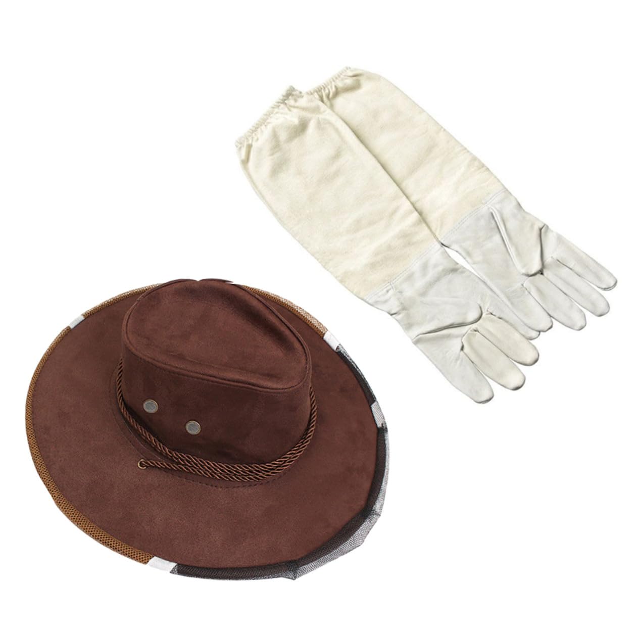 VICASKY Cappello da Ape con Velo Protettivo a Rete e Maschera Copricollo Integrale per Apicoltura, Guanti in Pelle Bianca Inclusi, Traspirante con Cerniera e Corde Regolabili