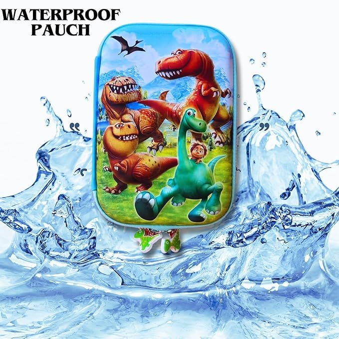 Image of Canvas 7D Dragon Dinosaur Animal Pen Pencil Case with Multi Compartments, Compass Box Pouch for Kids, School Students Stationery Items Geometry Box Cosmetic Zip Pouches Bag (Multicolor)