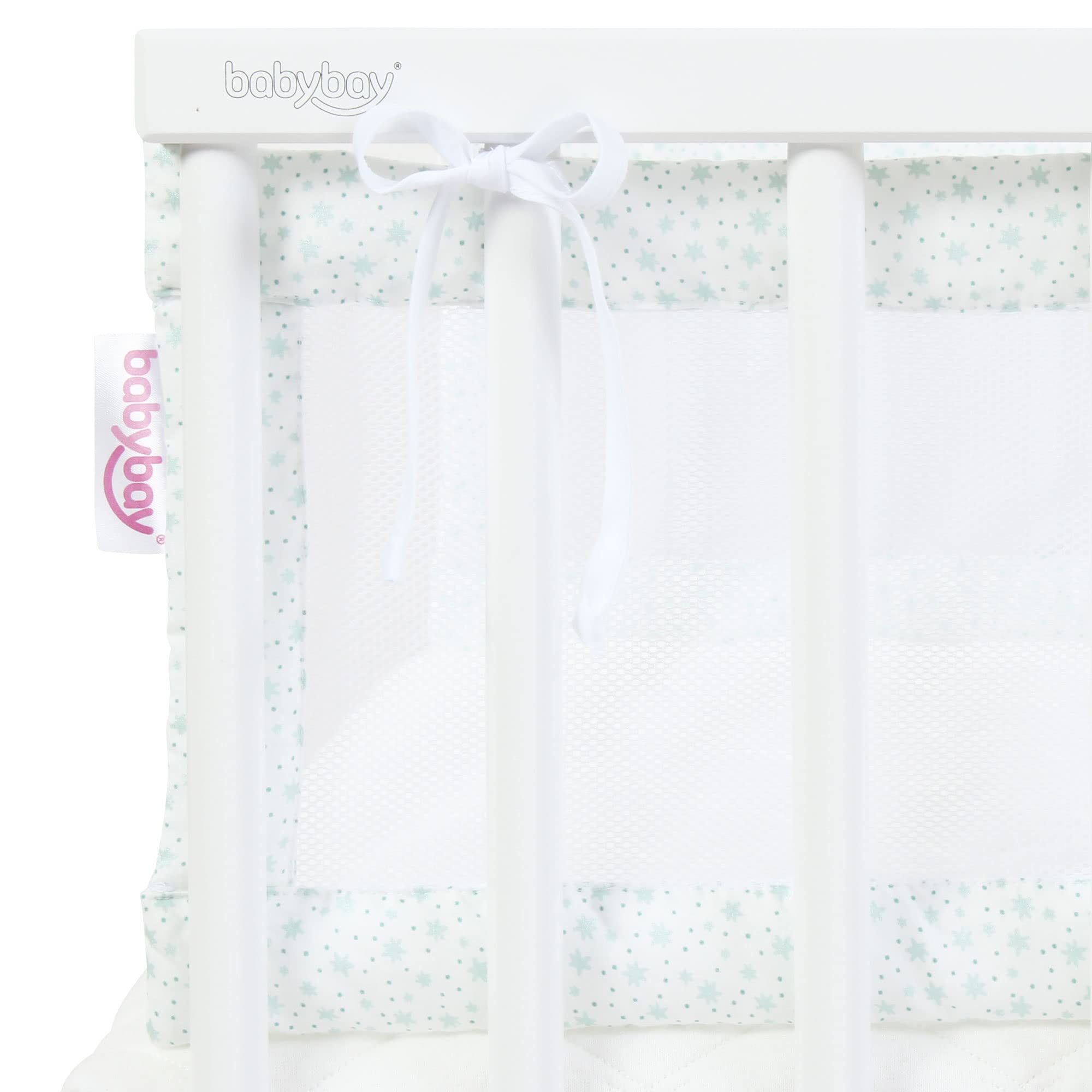 babybay Paracolpi in rete adatto per modello Boxspring XXL, bianco con stelle glitterate e menta