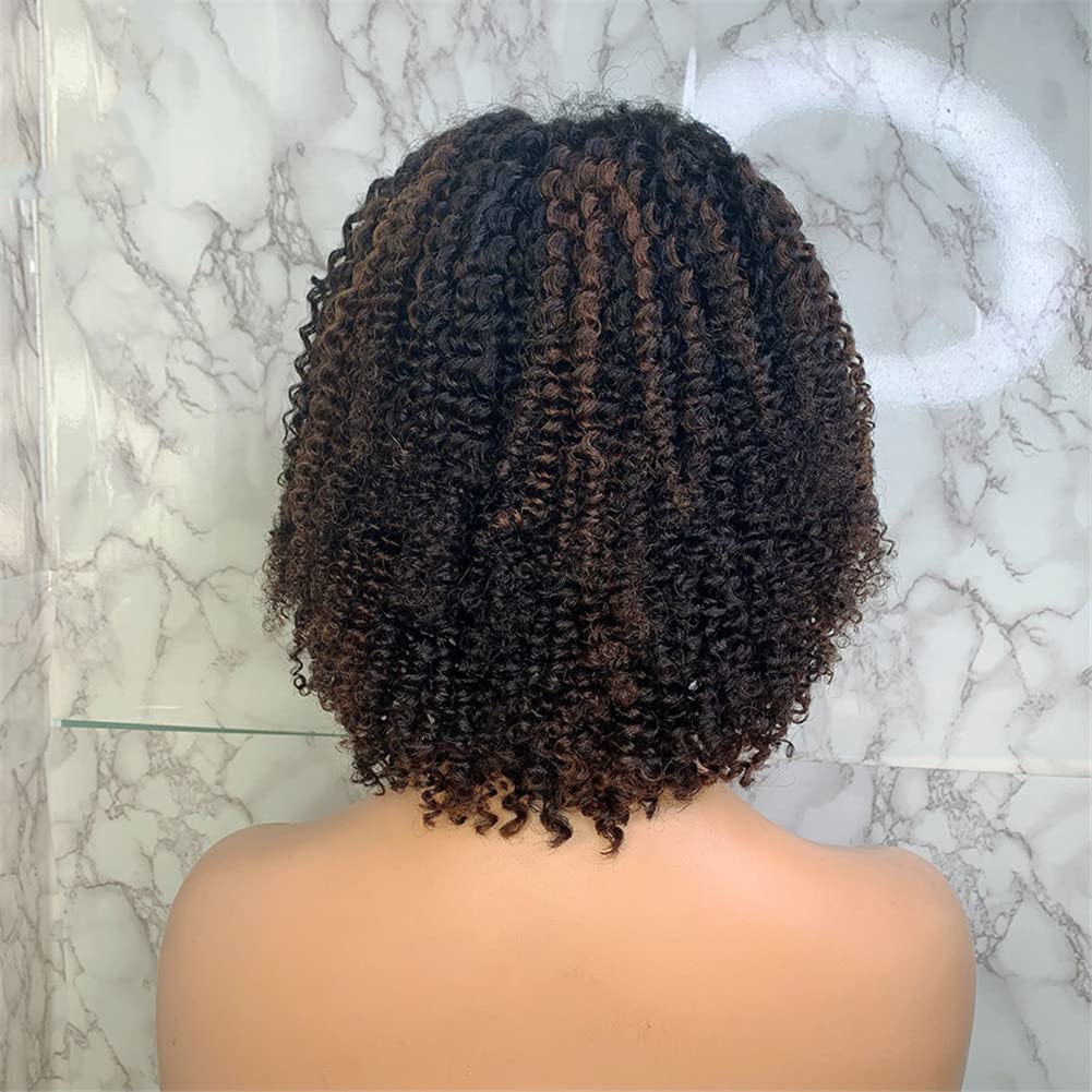 Youllyuu 150% Remy Highlights Color 13X6 Lace Front Human Hair Wigs Women Short Bob Kinky Curly Pre Plucked With Baby Hair Ombre 14in#13x6 Lace Front 180