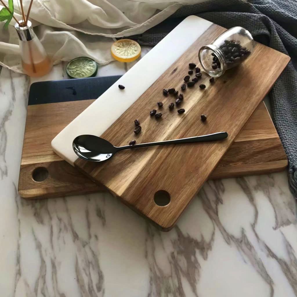 Planche à découper en marbre de qualité supérieure en bois massif et ardoise - Plateau de service rectangulaire blanc pour la cuisine et le divertissement