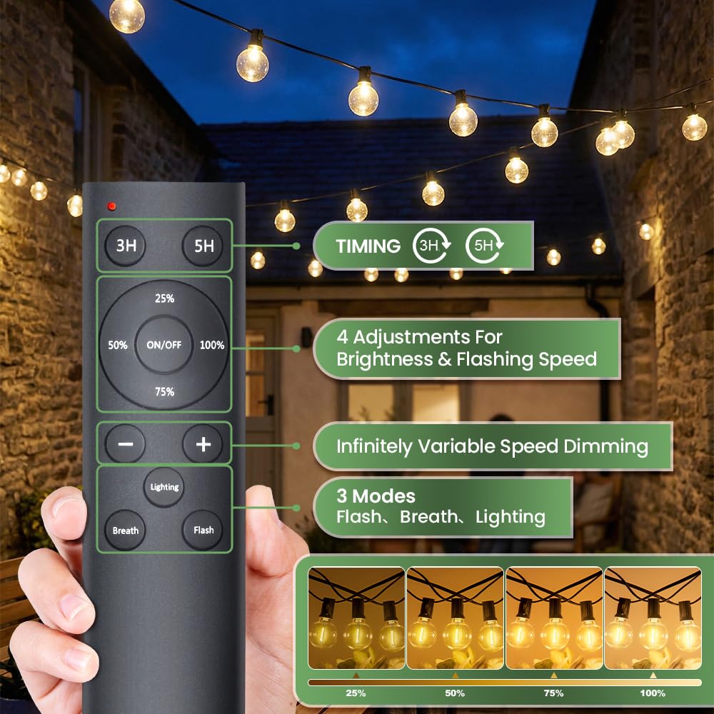 Guirlande Lumineuse Exterieure LED 45M Guirlande Guinguette Exterieur avec Télécommande 4 Modes Dimmable Imperméable Guirlande Lumières Extérieur Terrasse Mariage Pergola Balcon Déco