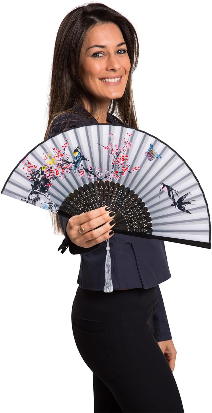 Zonon 4 Pack Hand Held Folding Fans for Women Silk,Cute image 3