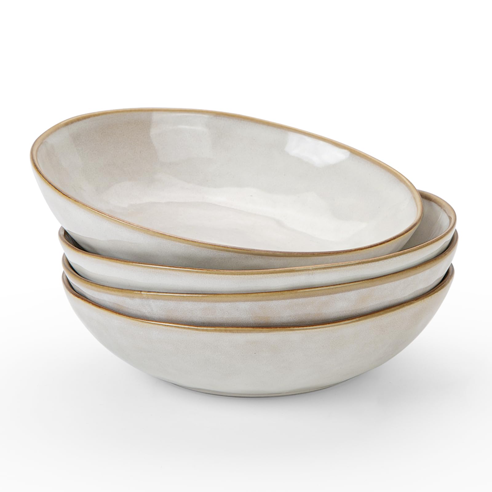 Richmount Ocean Stoneware Pasta Bowls Set of 4, Salad/Cereal/Soup Bowl 21.6cm/939ml, Reactive Glaze Bowl for All Pasta Dishes, Microwave and Dishwasher Safe, Serving Bowls Set of 4, Cappuccino White