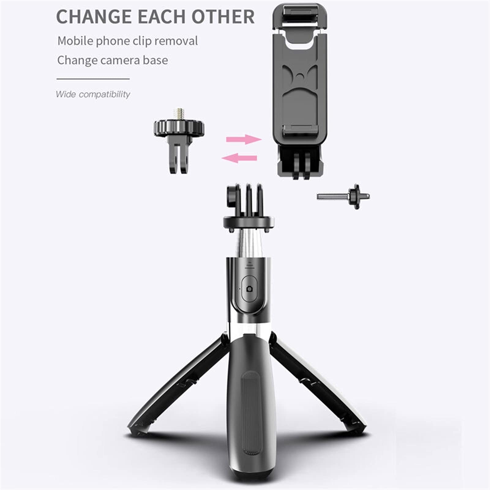 SCRUBY Bastone per selfie senza fili Bluetooth monopiede con telecomando per otturatore pieghevole, mini treppiede per smartphone Action Camera (nero)