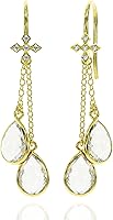 Vista 17 de Aretes largos de oro vermeil de 18 quilates para mujer, cadena de cable de cristal, delicada piedra natal, joyería hipoalergénica para regalos