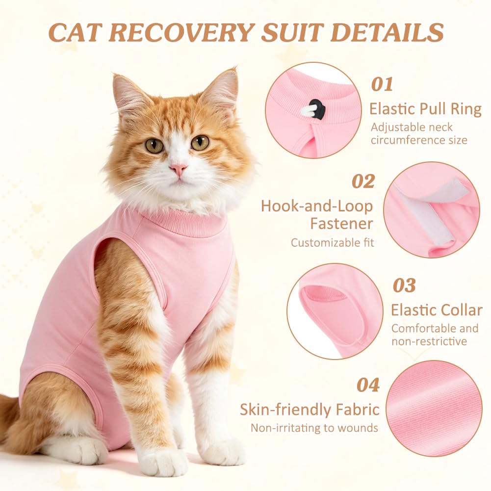 OFFCUP 2 Piezas Body de Recuperación para Gatos, Gatos Postoperatorio Hembra para Evitar Que se Laman Las Heridas, Suave y Cómodo, Gata Camiseta de Recuperación, Rosa, Talla M