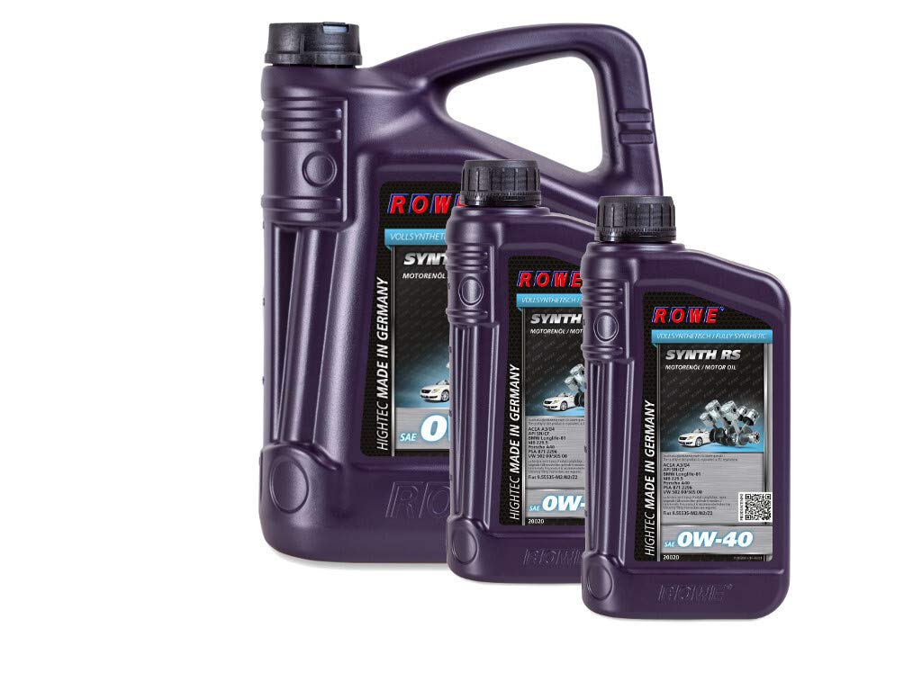 ROWE - 5 + 2x 1 Liter HIGHTEC SYNTH RS SAE 0W-40 Motorenöl - PKW Motoröl für moderne und sportliche Pkw-Otto- oder Dieselmotoren, mit und ohne Turboaufladung