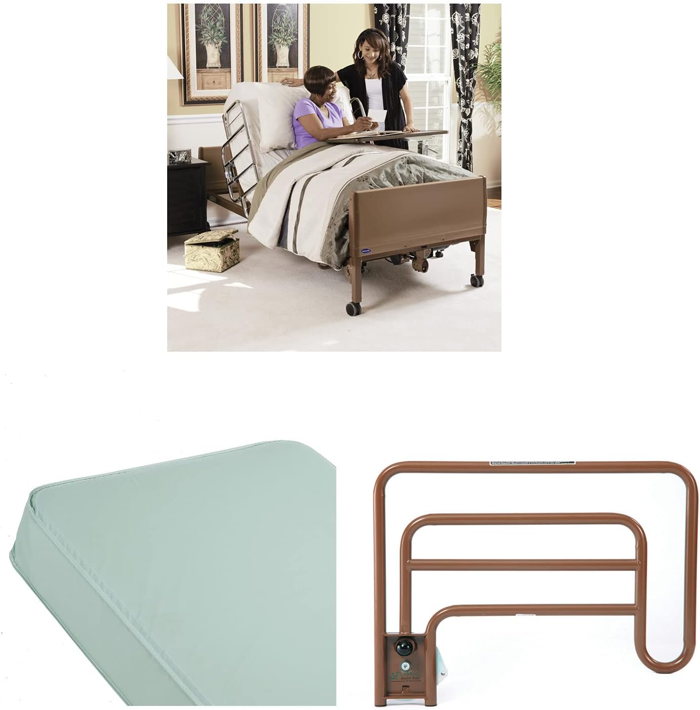 Invacare5410Low/ 6632/5185 Full-Electric Low Homecare Bed with Rails & Mattress, (Model: 5410LOW/ 6632/5185)